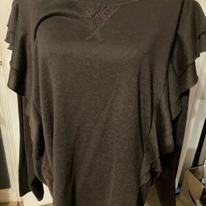 Chocolate Lace Detail Top with Long Ruffled sleeves